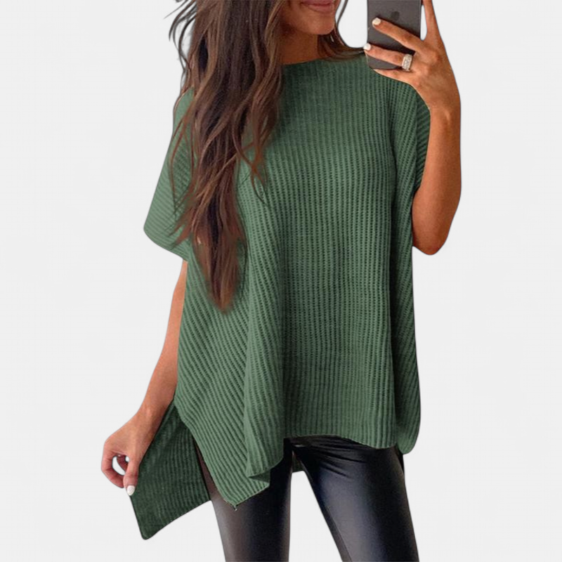 JANINE - Women Quarter Zip Rib Knit Pullover Sweater