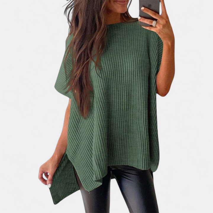 JANINE - Women Quarter Zip Rib Knit Pullover Sweater
