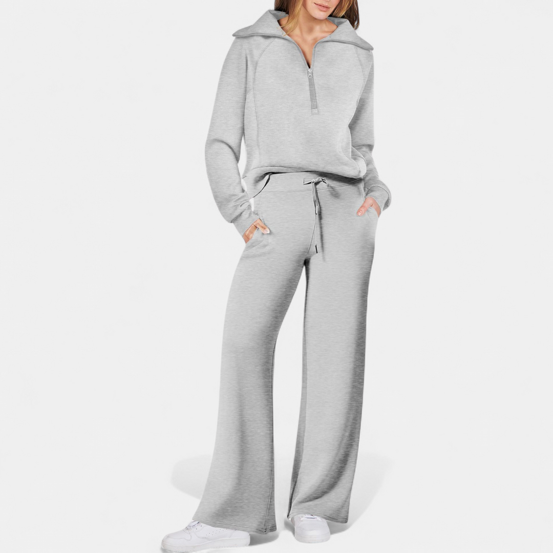UDAY - Comfy Half Zip Sweatshirt and Wide Leg Pants Set