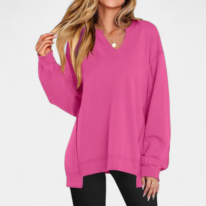 LOREN - Women's Oversized V-Neck Sweatshirt Tunic for Winter