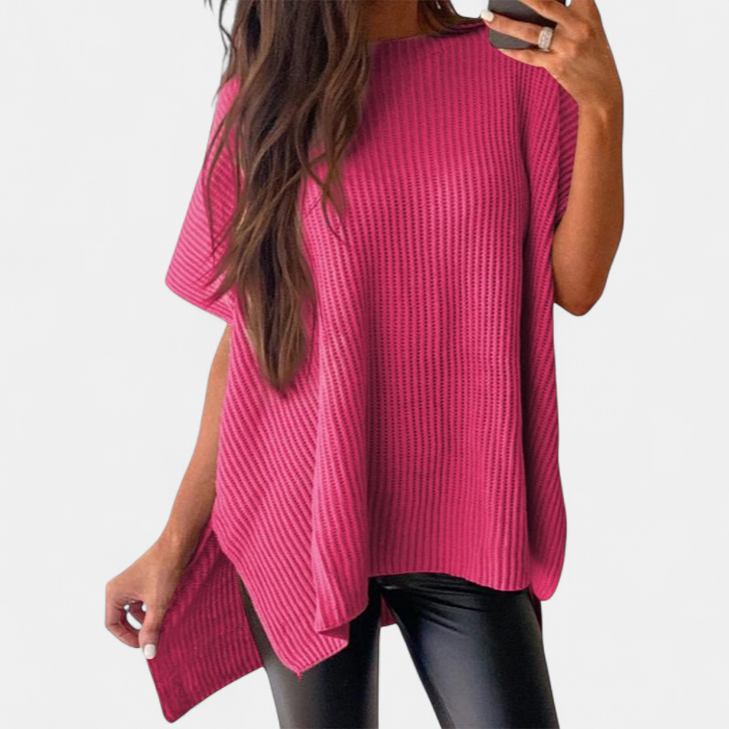 JANINE - Women Quarter Zip Rib Knit Pullover Sweater