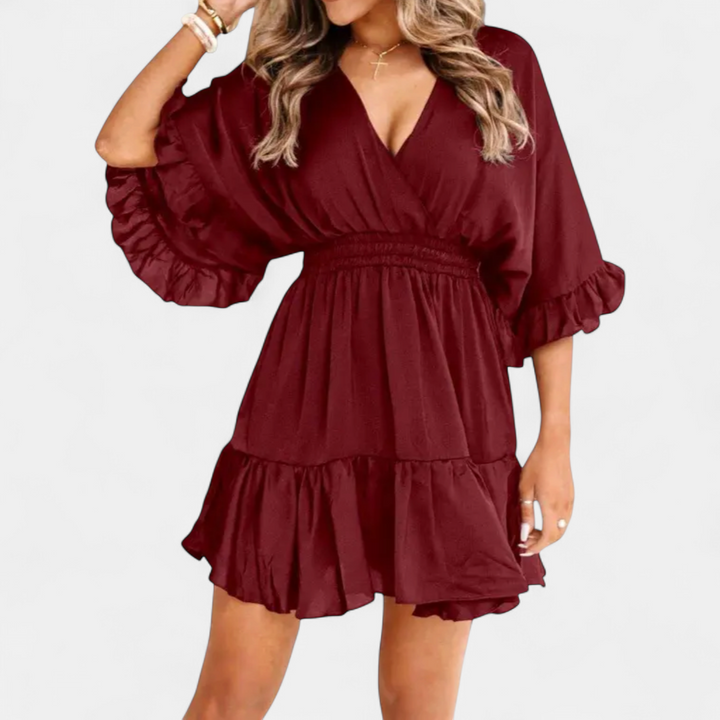 BRECKE | Flirty V-Neck Ruffle Mini Dress
