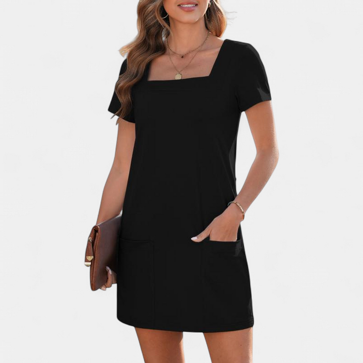 LOISA | Square Neck Casual Mini Sundress for Women | Relaxed Summer Dress with Pockets