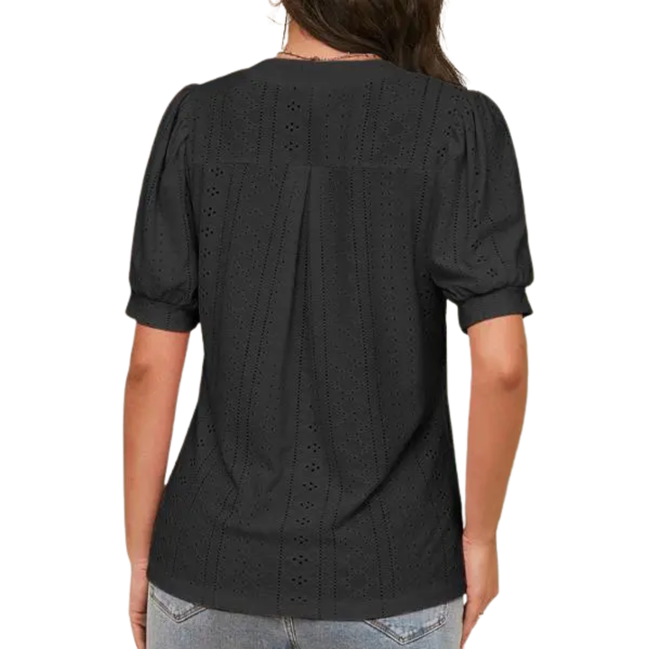 HALLIE | Lace Hollow-Out Bubble Sleeve Blouse