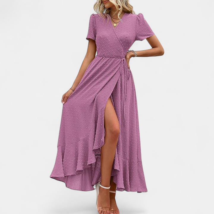 MARJORIE | Wrap Ruffle Hem Split Maxi Sundress for Women | Casual Summer Dress
