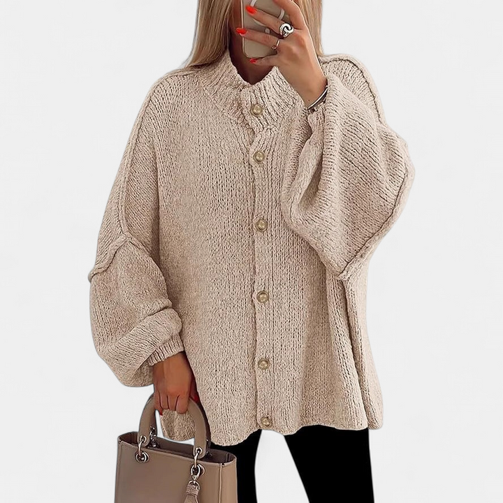 OLIVIA - Women Chunky Knit Button Down Cardigan Jacket