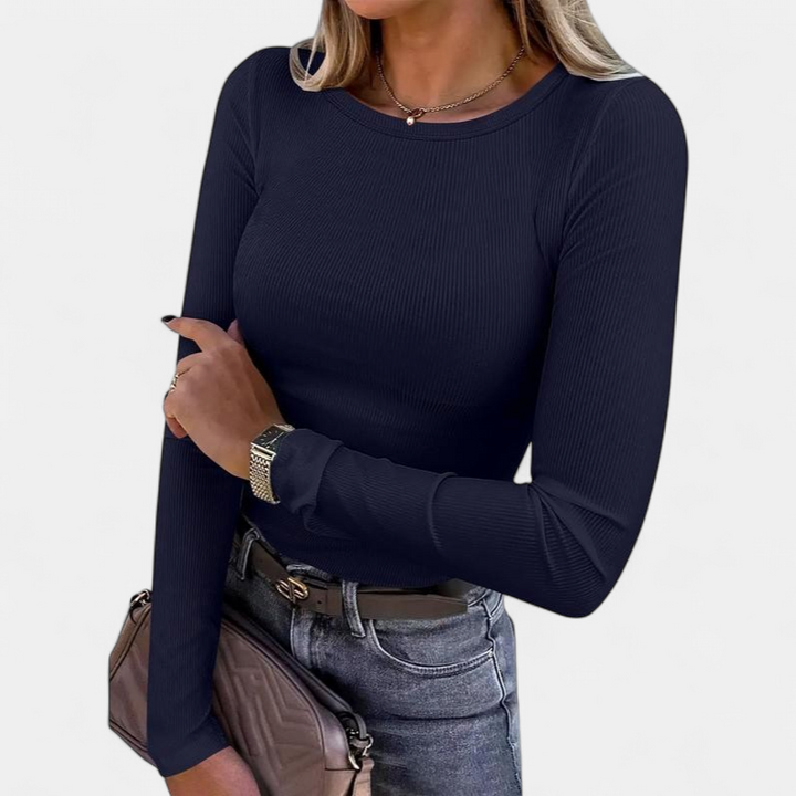 MERIAM - Women Rib Knit Long Sleeve Slim Fit Crewneck Top