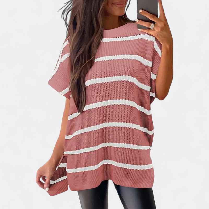 JANINE - Women Quarter Zip Rib Knit Pullover Sweater