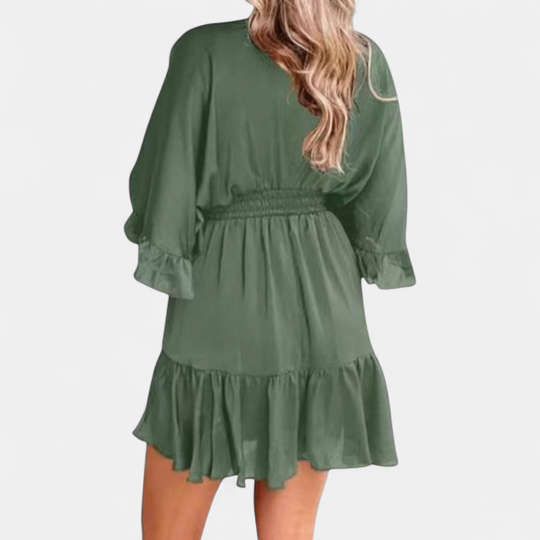 BRECKE | Flirty V-Neck Ruffle Mini Dress