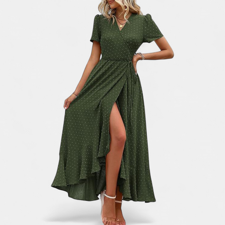 MARJORIE | Wrap Ruffle Hem Split Maxi Sundress for Women | Casual Summer Dress