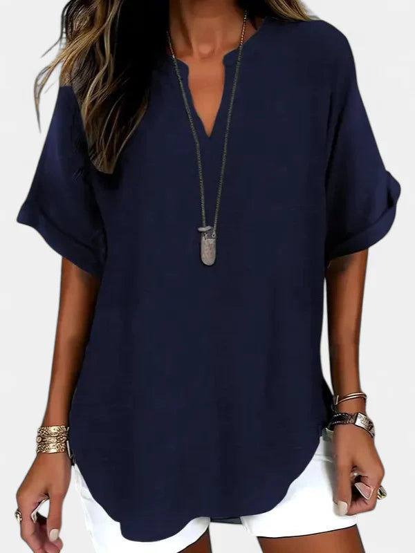 SEREIA - Casual Plain Short Sleeve Blouse