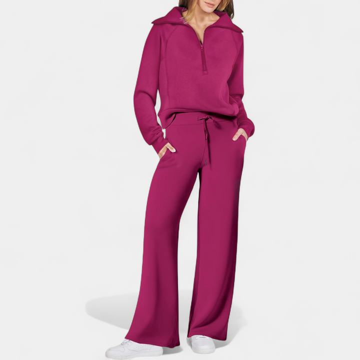 UDAY - Comfy Half Zip Sweatshirt and Wide Leg Pants Set