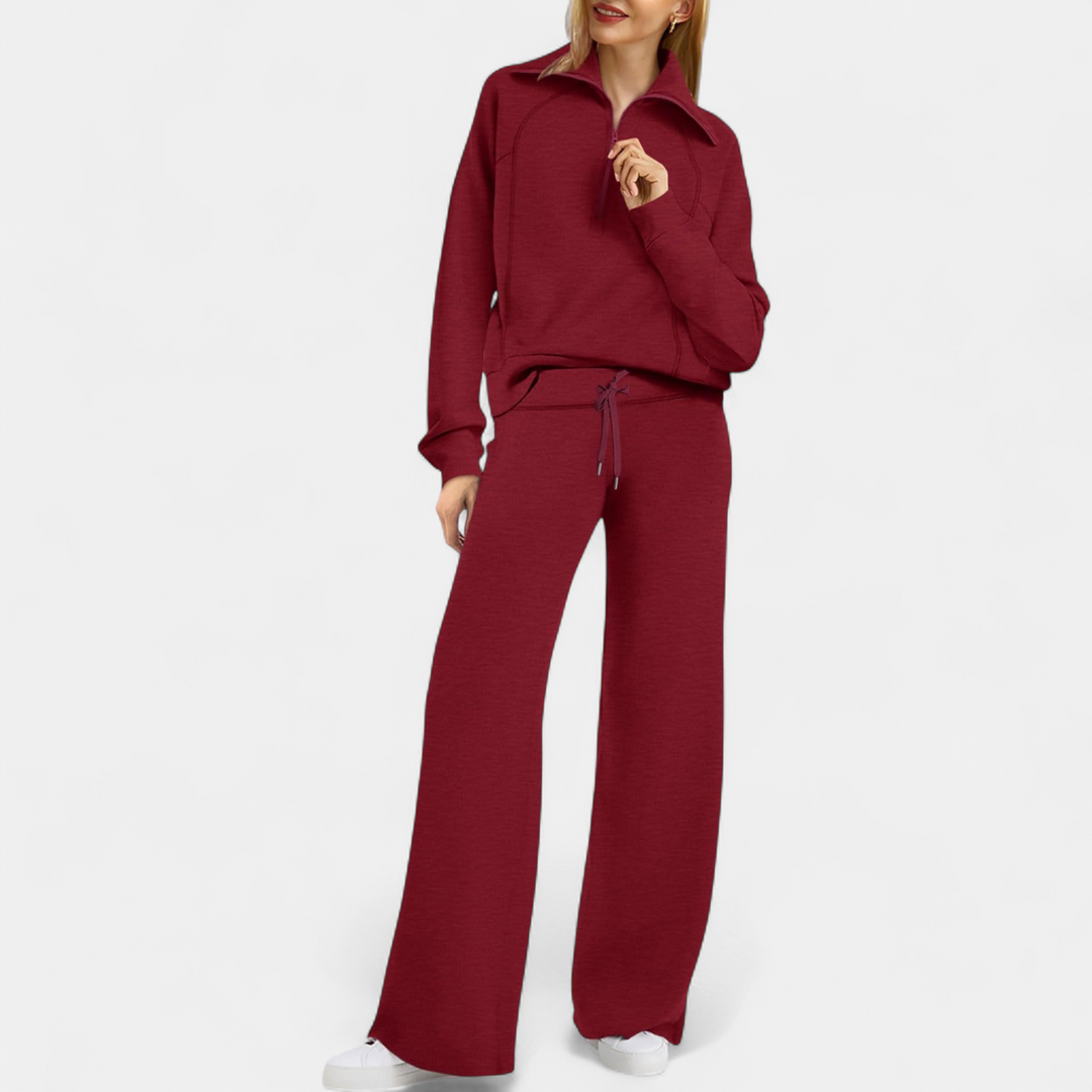 UDAY - Comfy Half Zip Sweatshirt and Wide Leg Pants Set