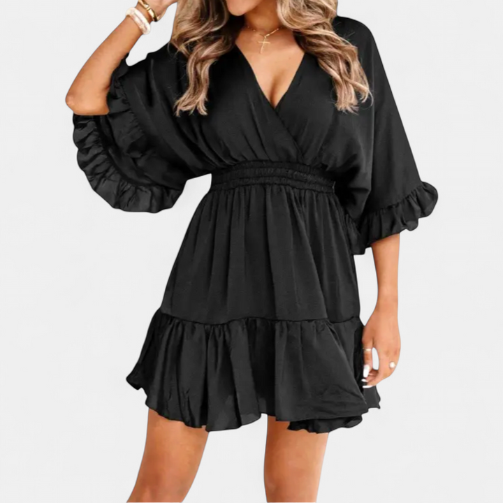 BRECKE | Flirty V-Neck Ruffle Mini Dress