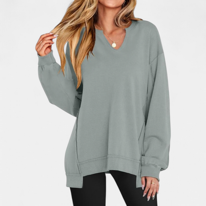 LOREN - Women's Oversized V-Neck Sweatshirt Tunic for Winter