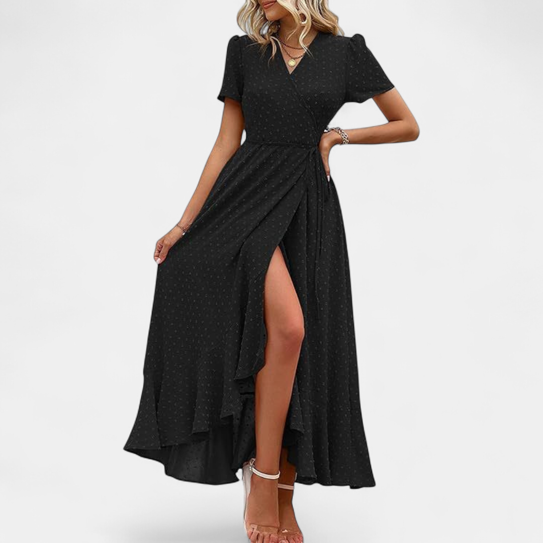 MARJORIE | Wrap Ruffle Hem Split Maxi Sundress for Women | Casual Summer Dress