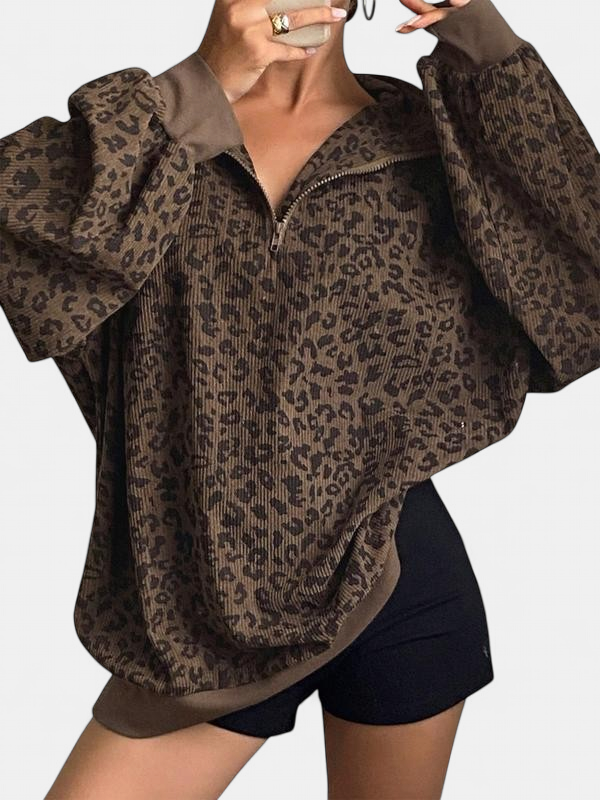 SAVANNAH - Casual Leopard Print Zip-Up Sweatshirt for Fall