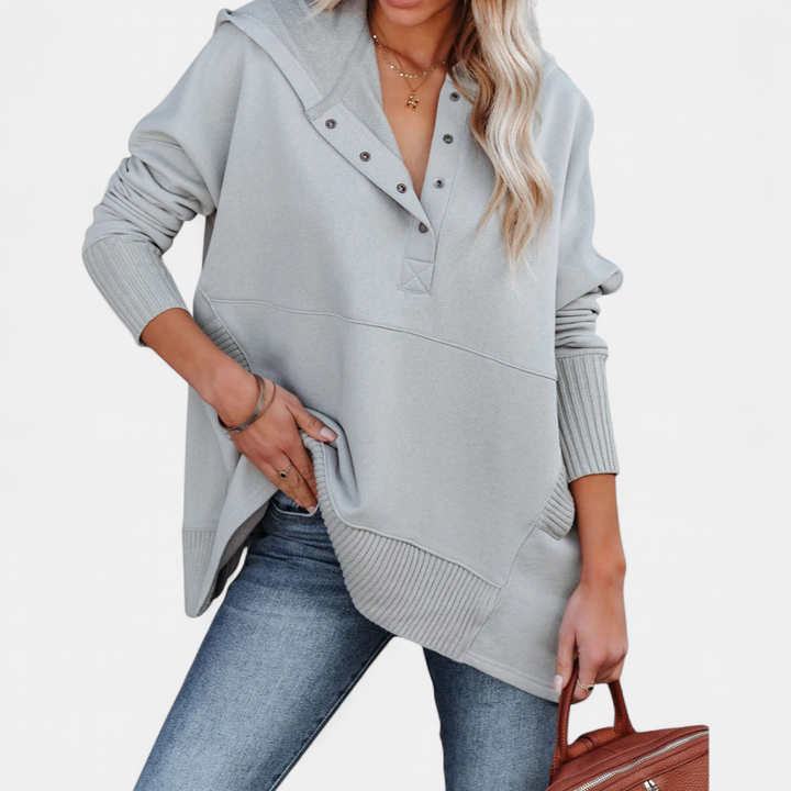 SORAYA - Comfy Oversized Hoodie V-Neck Long Sleeve Sweatshirt