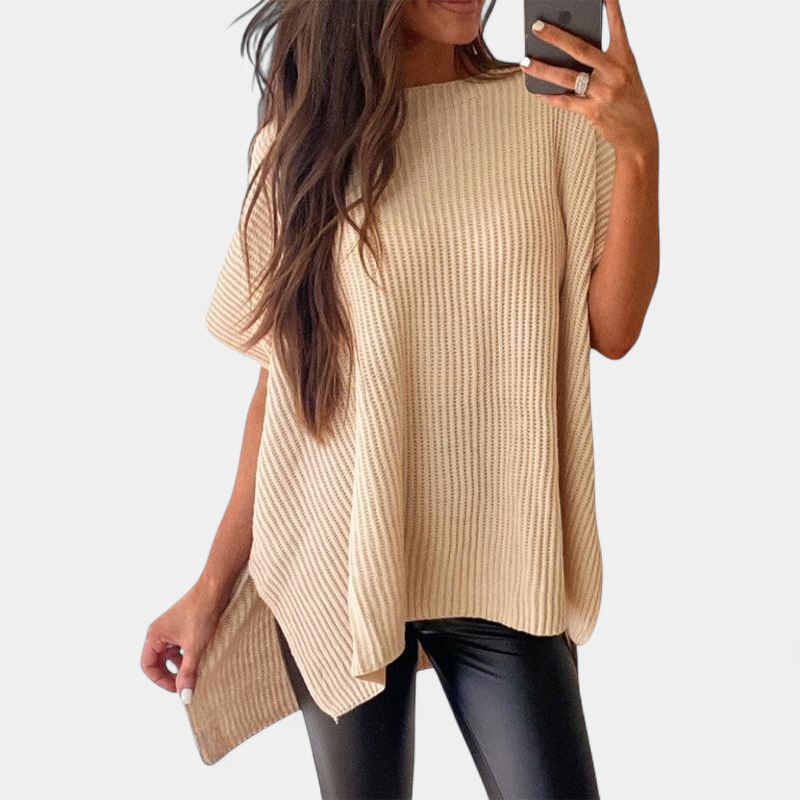 JANINE - Women Quarter Zip Rib Knit Pullover Sweater