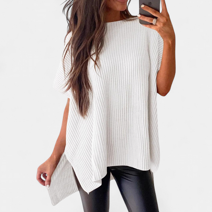 JANINE - Women Quarter Zip Rib Knit Pullover Sweater