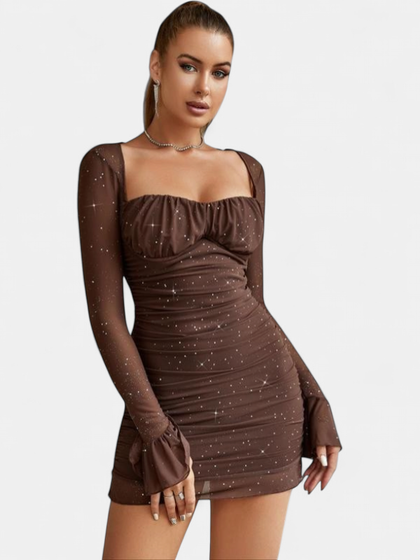 ELLIE - Elegant Glitter Mesh Bodycon Long Sleeve Party Dress