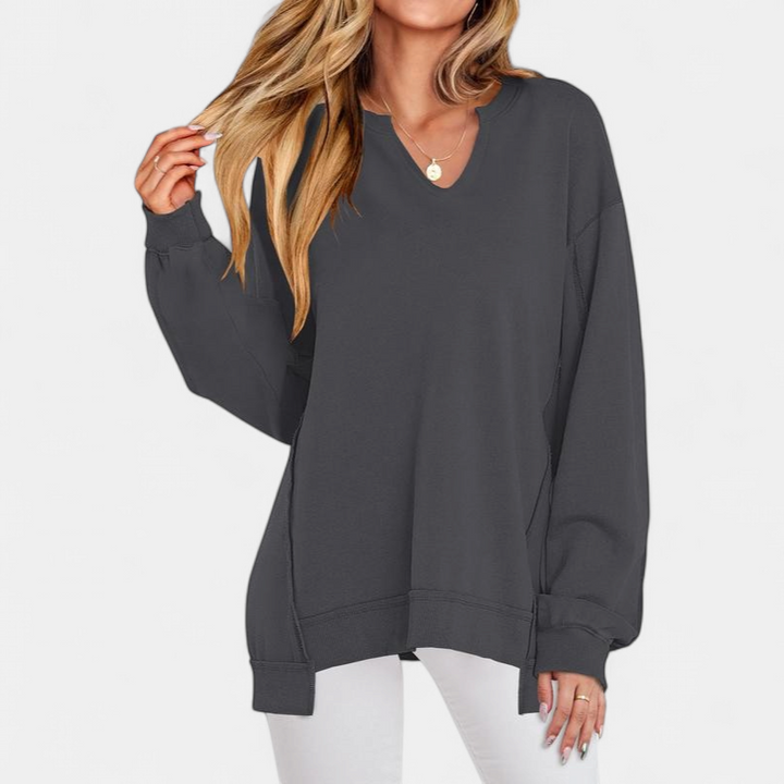 LOREN - Women's Oversized V-Neck Sweatshirt Tunic for Winter