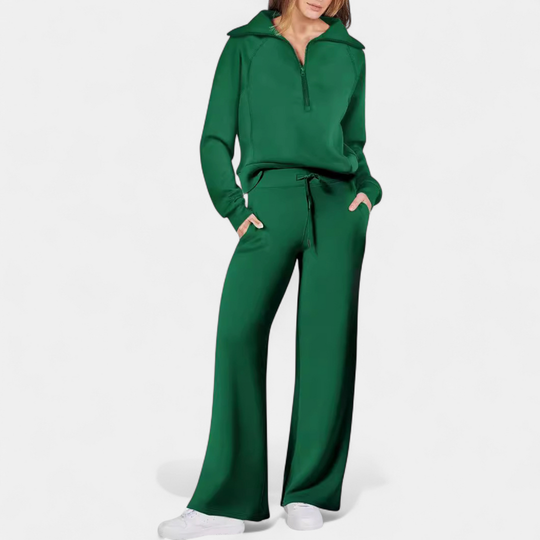 UDAY - Comfy Half Zip Sweatshirt and Wide Leg Pants Set