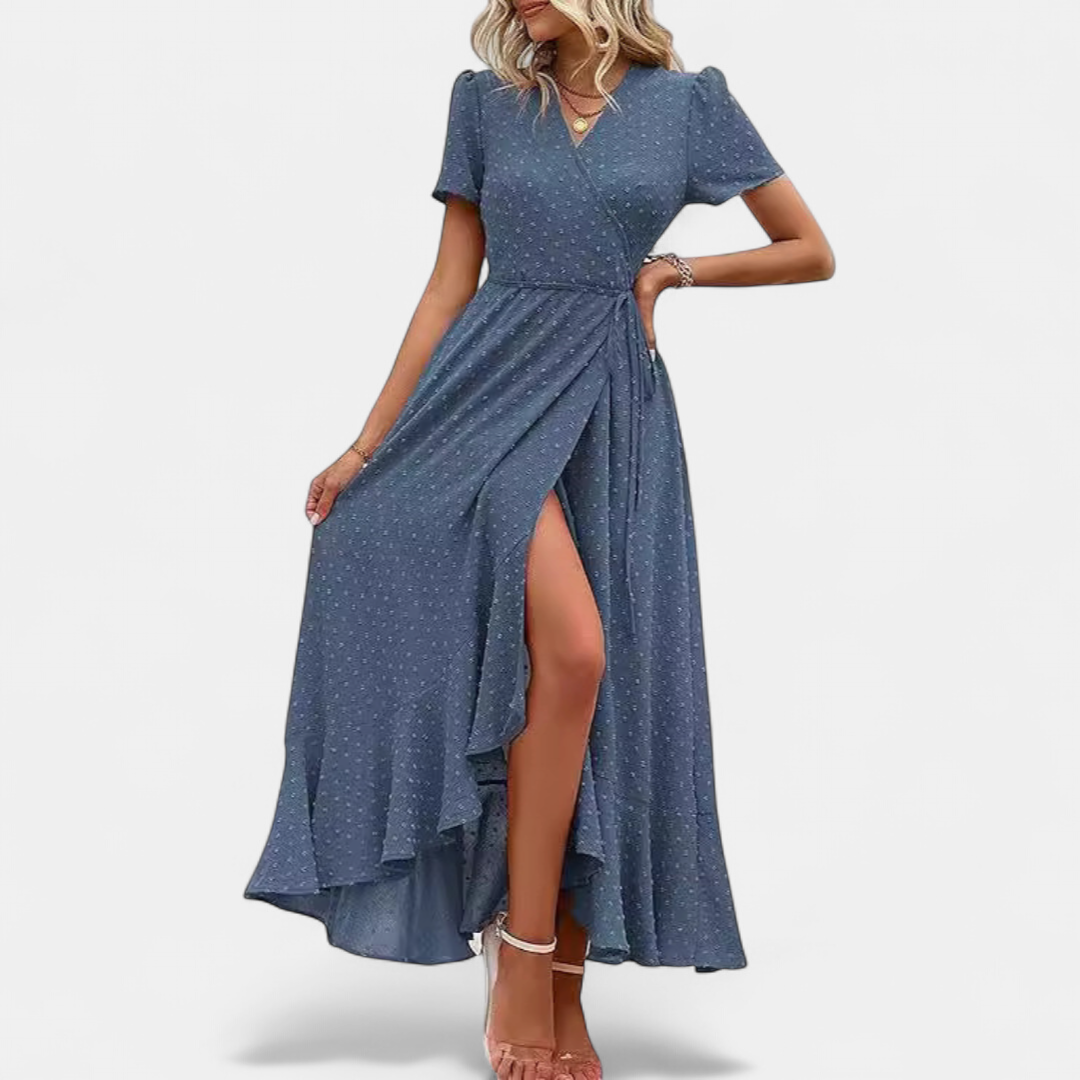 MARJORIE | Wrap Ruffle Hem Split Maxi Sundress for Women | Casual Summer Dress