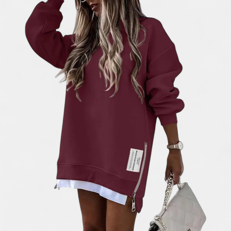 MELISA | Casual Drop Shoulder Zipper Slit Sweatshirt Dress