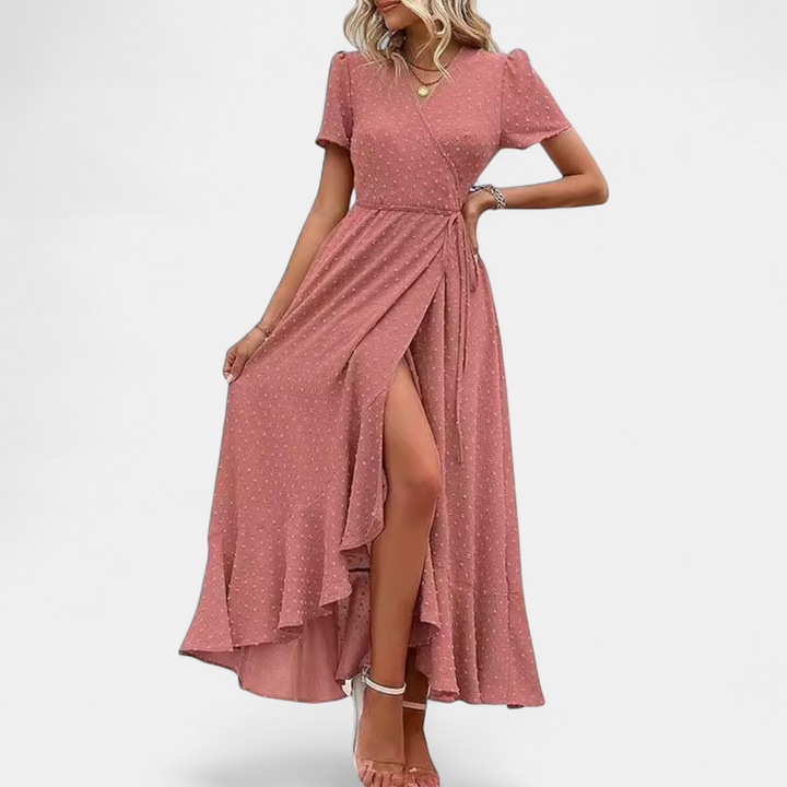 MARJORIE | Wrap Ruffle Hem Split Maxi Sundress for Women | Casual Summer Dress