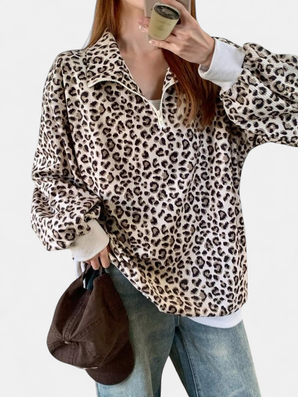 SAVANNAH - Casual Leopard Print Zip-Up Sweatshirt for Fall