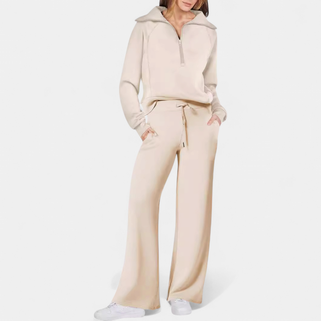 UDAY - Comfy Half Zip Sweatshirt and Wide Leg Pants Set