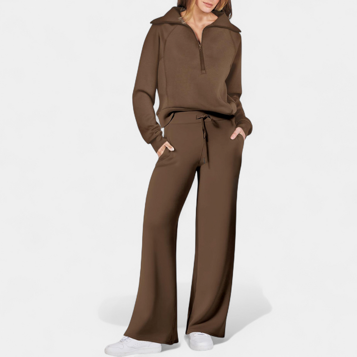 UDAY - Comfy Half Zip Sweatshirt and Wide Leg Pants Set