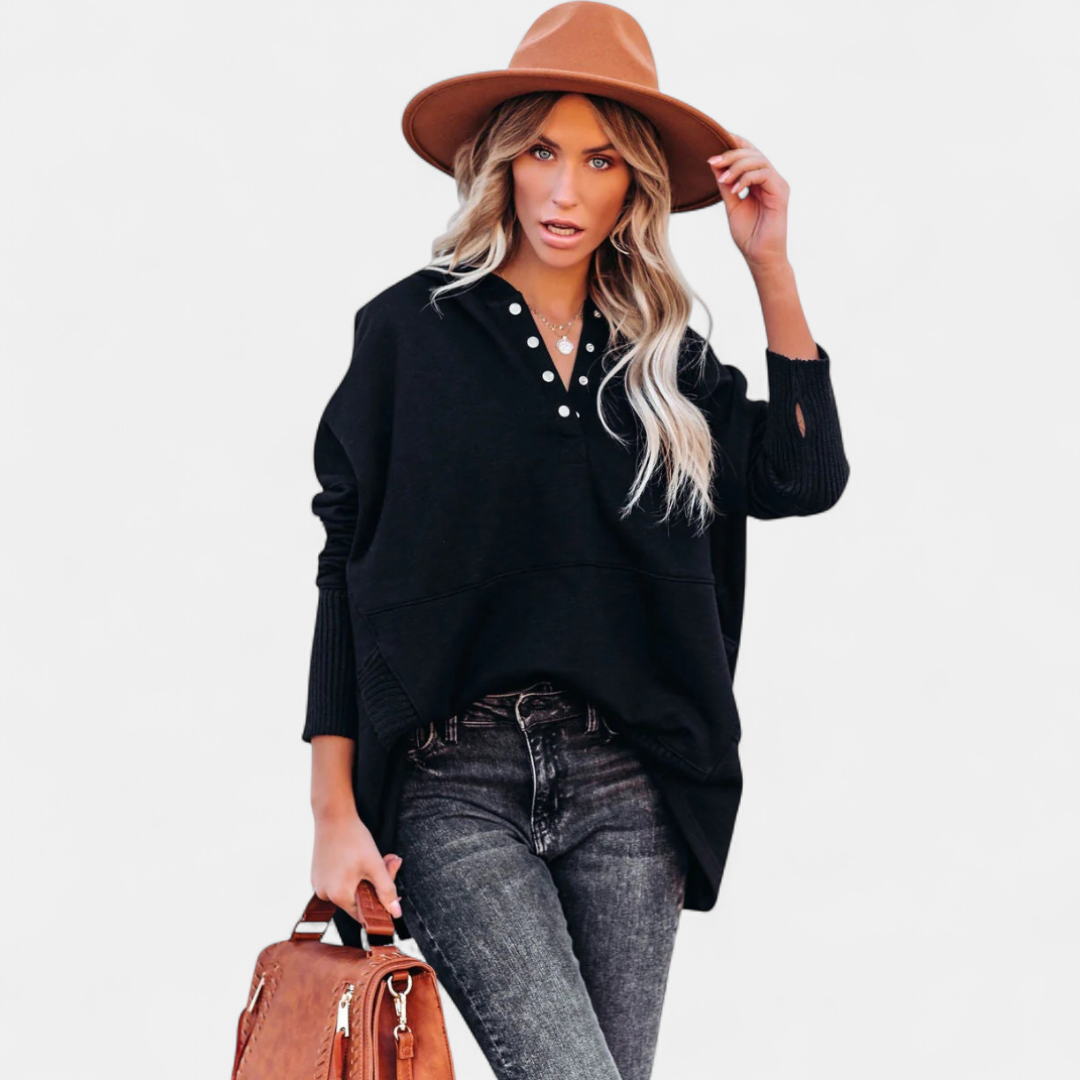 SORAYA - Comfy Oversized Hoodie V-Neck Long Sleeve Sweatshirt