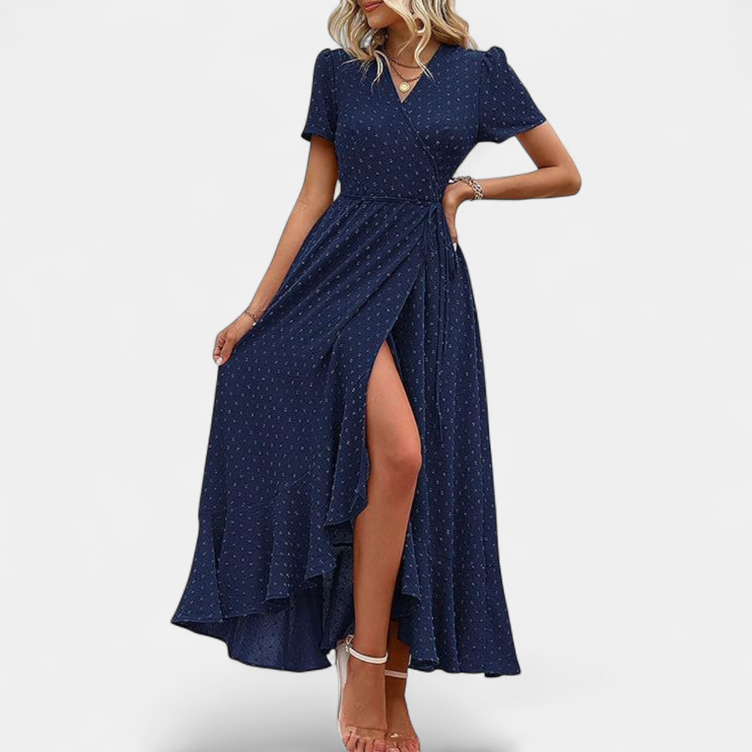 MARJORIE | Wrap Ruffle Hem Split Maxi Sundress for Women | Casual Summer Dress