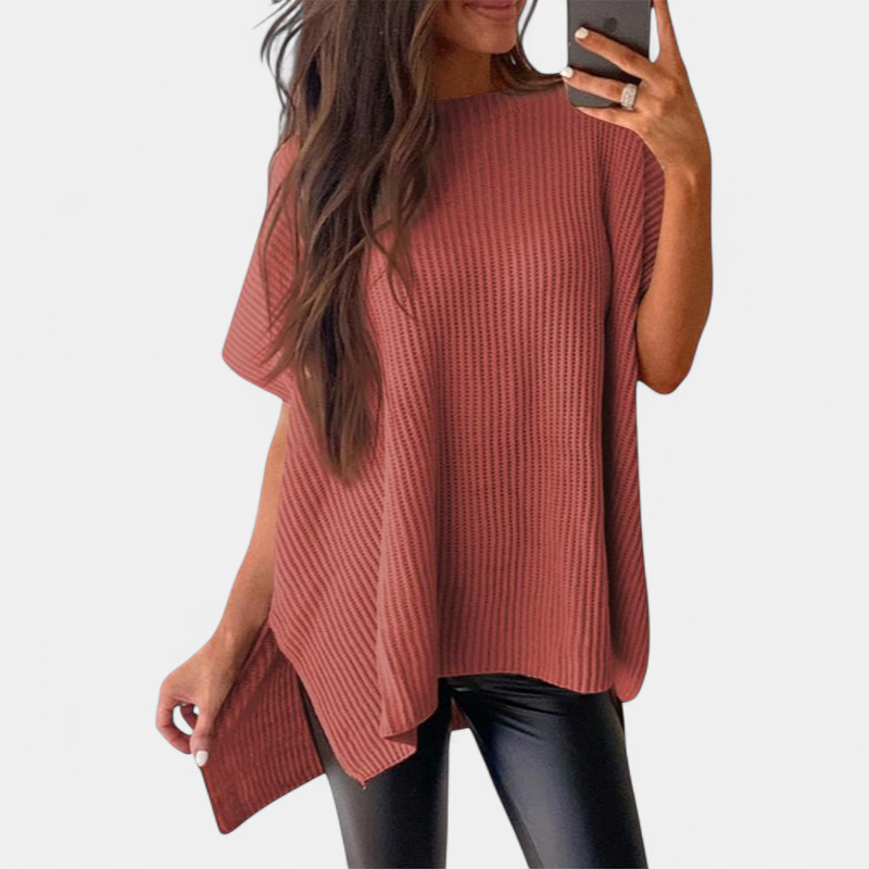 JANINE - Women Quarter Zip Rib Knit Pullover Sweater