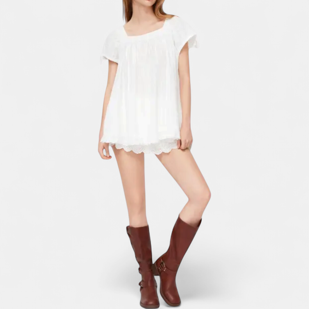 BRISEIS | Ruffle Knot Square Neck Blouse