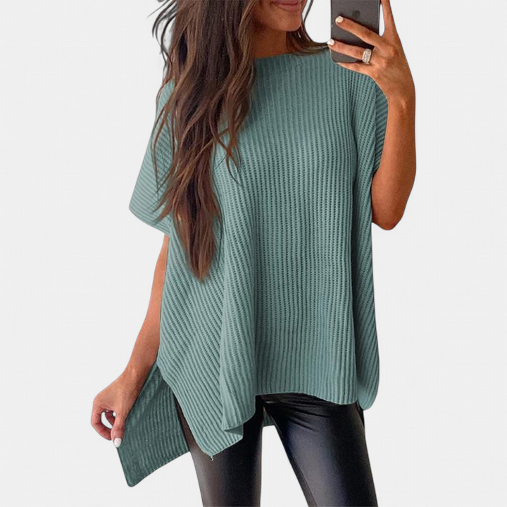 JANINE - Women Quarter Zip Rib Knit Pullover Sweater