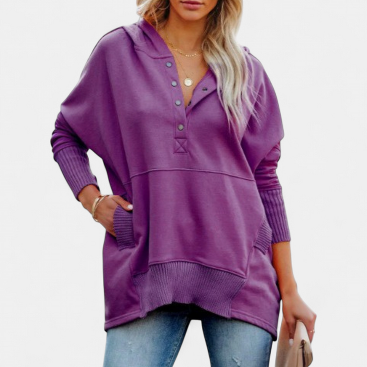 SORAYA - Comfy Oversized Hoodie V-Neck Long Sleeve Sweatshirt