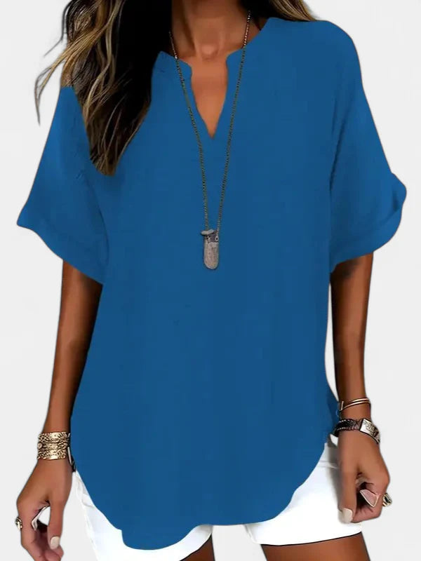 SEREIA - Casual Plain Short Sleeve Blouse