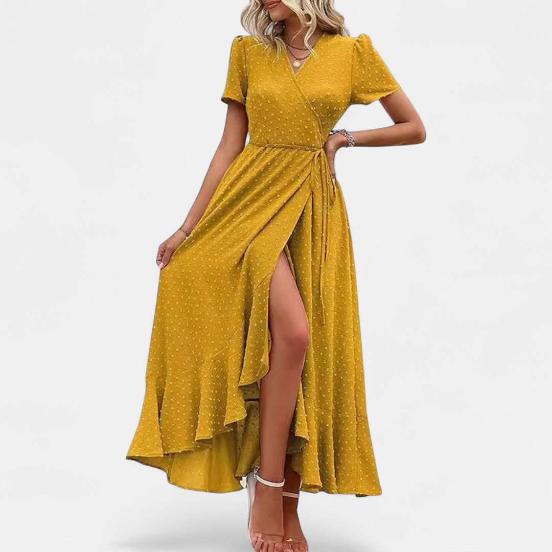 MARJORIE | Wrap Ruffle Hem Split Maxi Sundress for Women | Casual Summer Dress