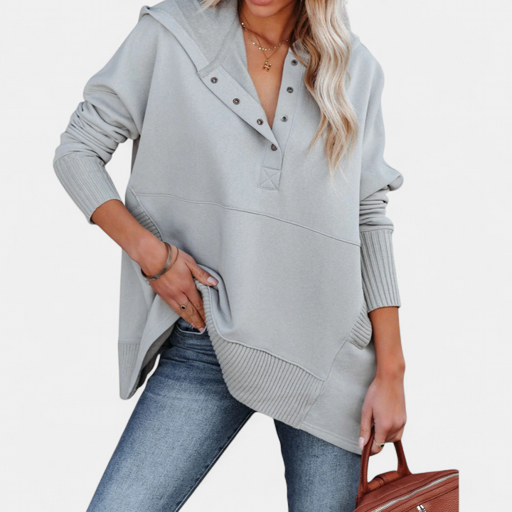 SORAYA - Comfy Oversized Hoodie V-Neck Long Sleeve Sweatshirt