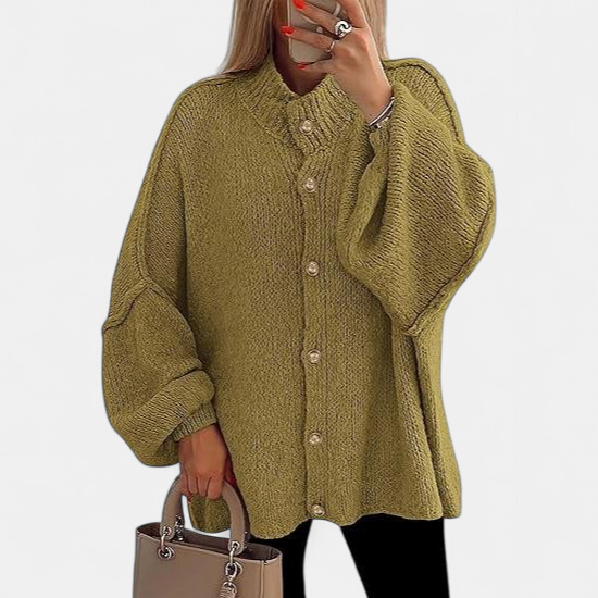 OLIVIA - Women Chunky Knit Button Down Cardigan Jacket