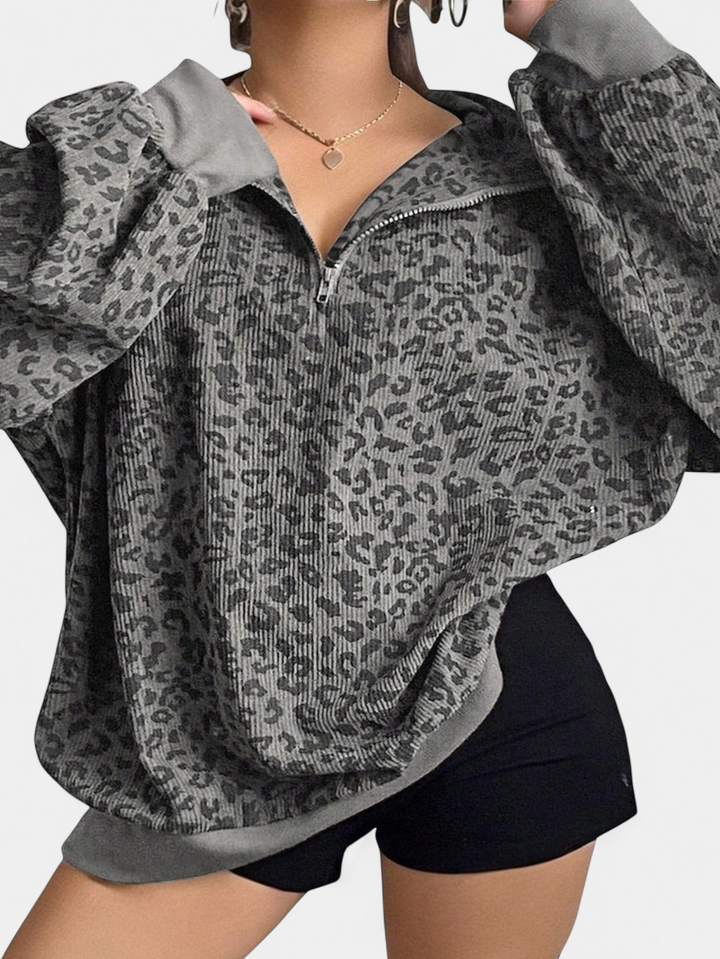 SAVANNAH - Casual Leopard Print Zip-Up Sweatshirt for Fall