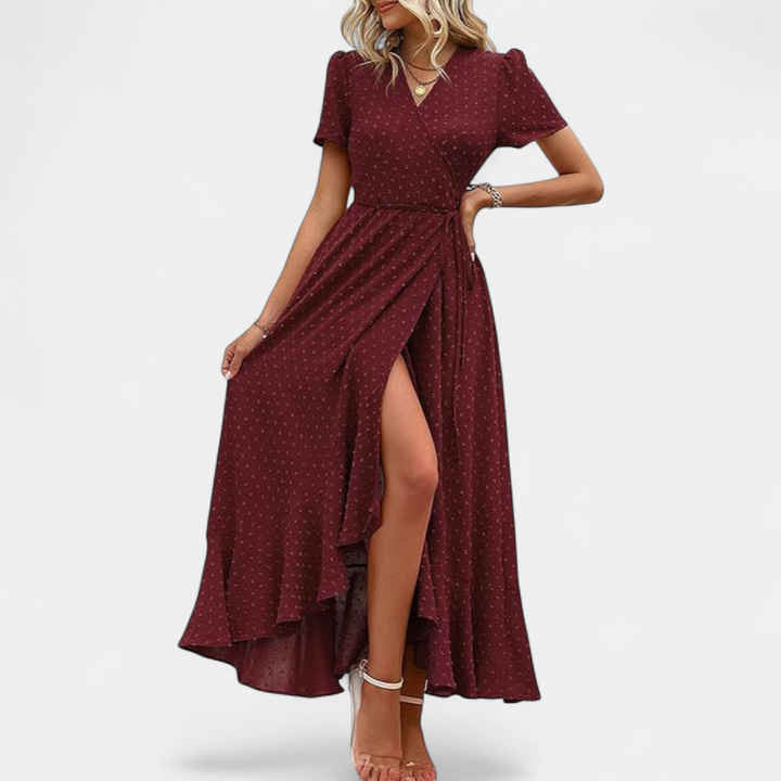 MARJORIE | Wrap Ruffle Hem Split Maxi Sundress for Women | Casual Summer Dress