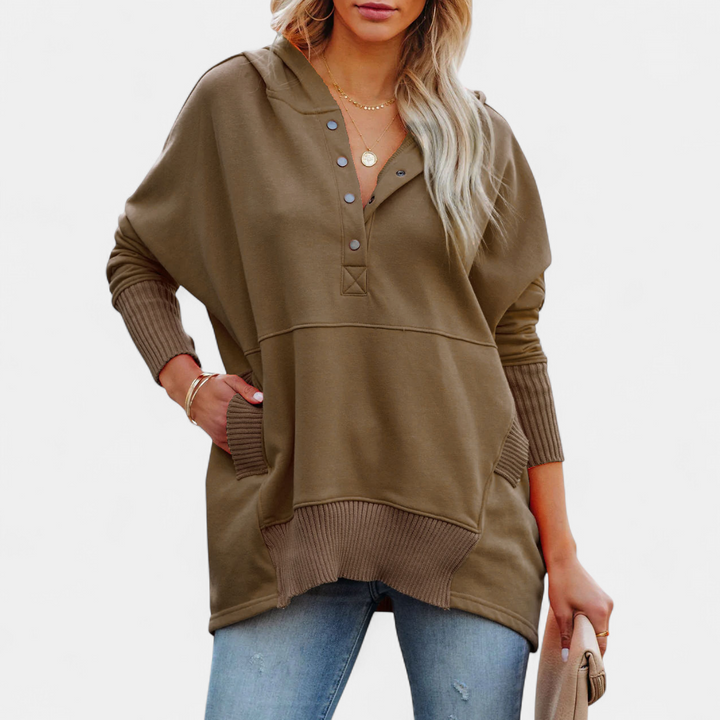 SORAYA - Comfy Oversized Hoodie V-Neck Long Sleeve Sweatshirt