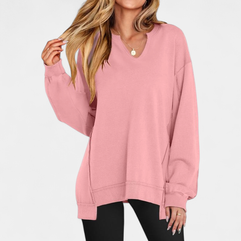 LOREN - Women's Oversized V-Neck Sweatshirt Tunic for Winter