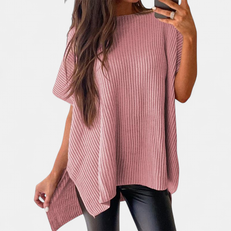 JANINE - Women Quarter Zip Rib Knit Pullover Sweater