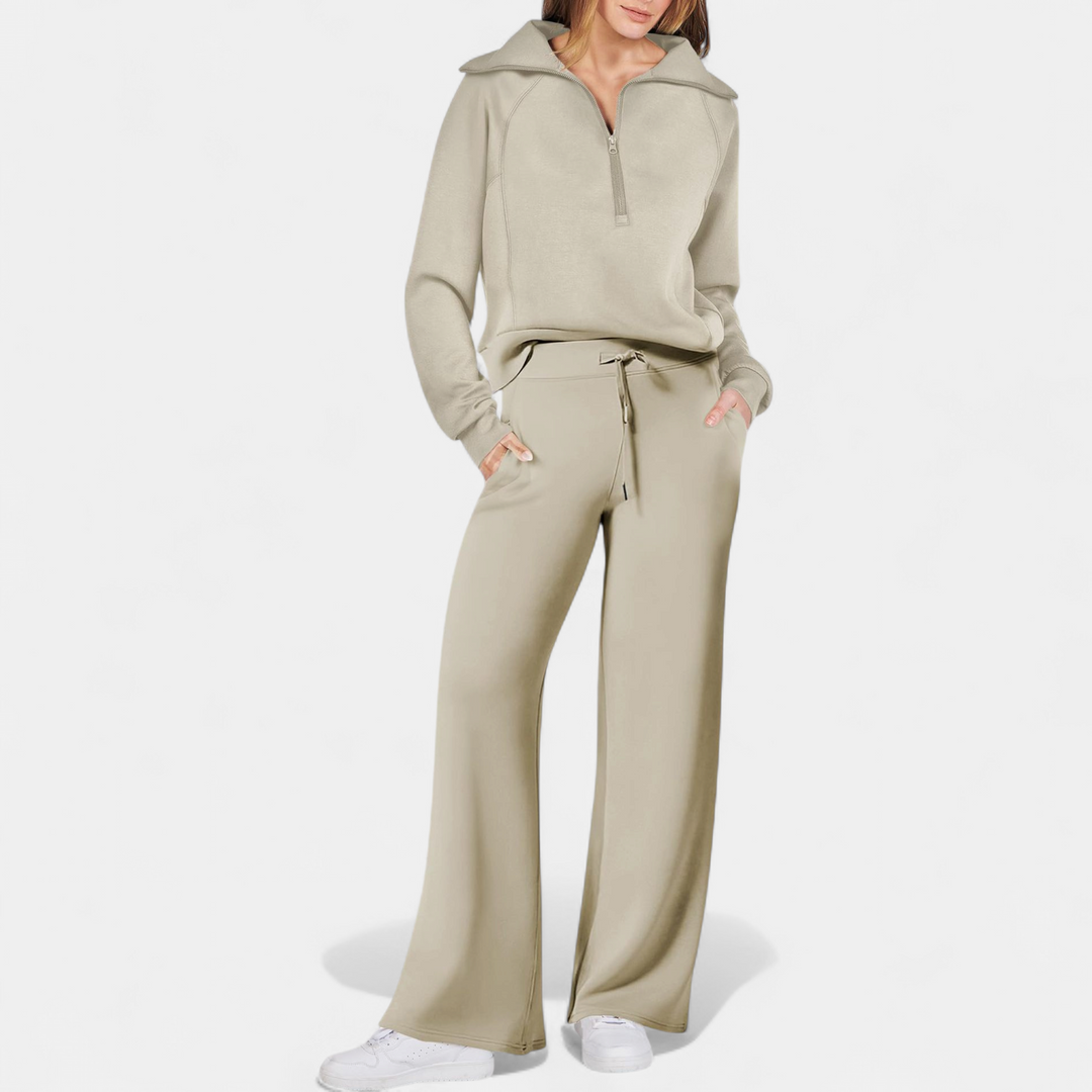 UDAY - Comfy Half Zip Sweatshirt and Wide Leg Pants Set