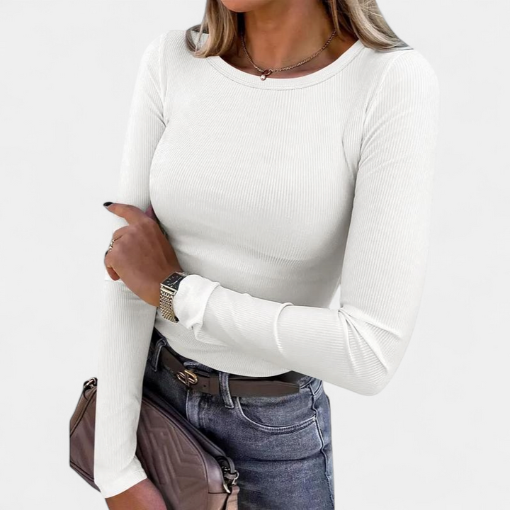 MERIAM - Women Rib Knit Long Sleeve Slim Fit Crewneck Top